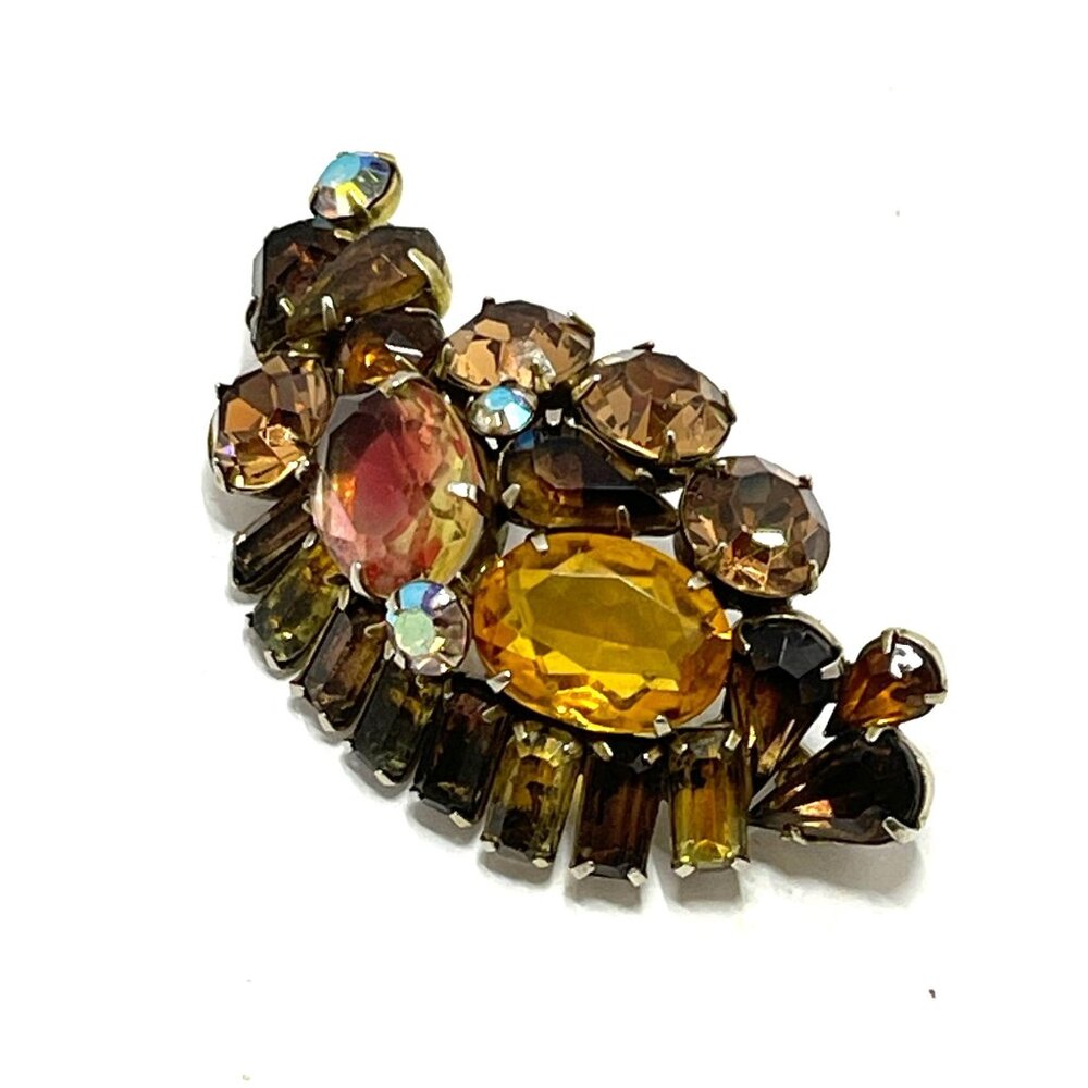 Kramer Amber And Aurora Borealis Rhinestone Brooch Vintage